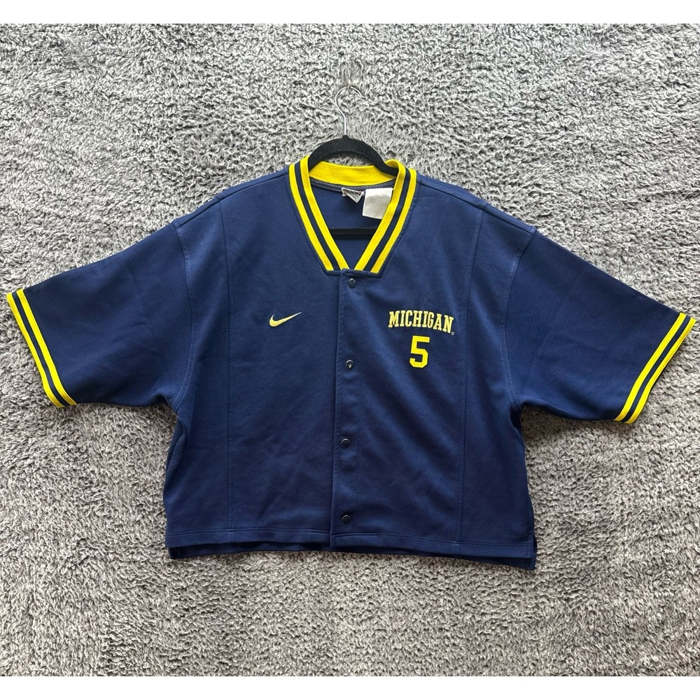 Vintage Nike Michigan Wolverines #5 Cropped Buttoned Shirt Blue Unisex Size XXL